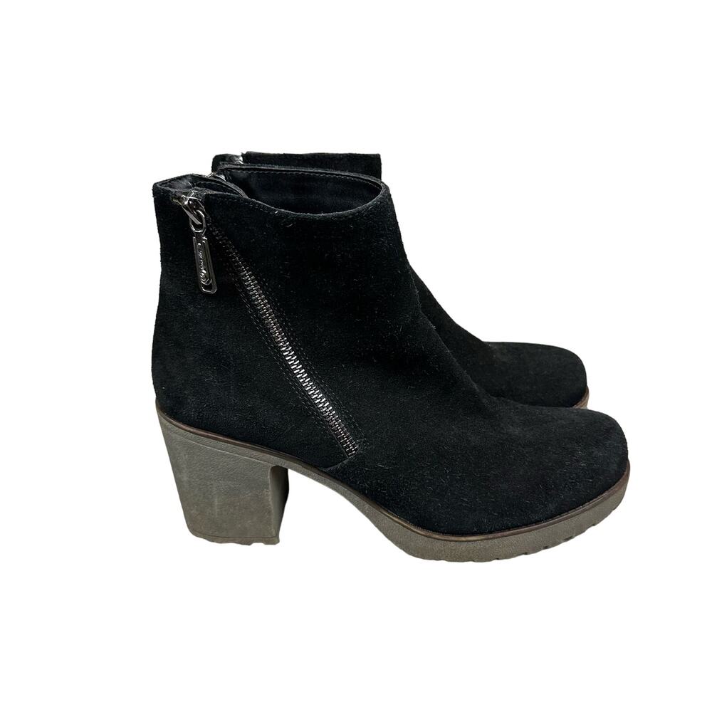 Blondo Waterproof Suede Ankle Boots‎ Womens 8.5 Black Good Block Heel B6820-015